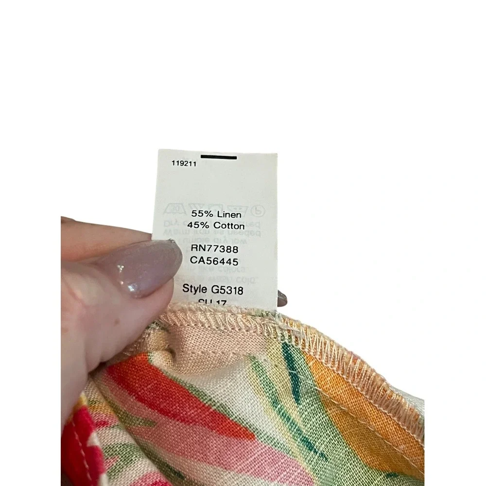 J.Crew Womens Floral Linen V-Neck Peplum Tank Top Pink Orange G5318 Size 12